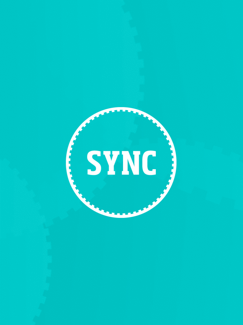 Sync animated cog logo – blue