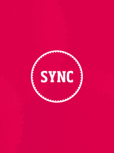 Sync animated cog logo – red
